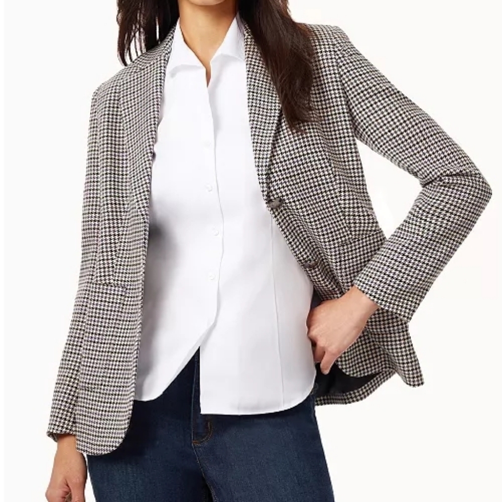 JONES NEW YORK Black White and Blue Houndstooth Blazer Size XL - Picture 5 of 12
